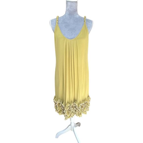Anthropologie Yoana Baraschi 100% Silk Ruffle Hem Slip Dress Size 8 Yellow Boho - Picture 1 of 11